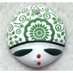 Porcelain pendant, approx 36mm dia