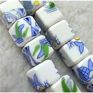 Porcelain beads, cube, approx 10x10x10mm, 3mm hole