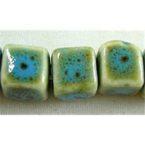 Turquoise Color Oriental Porcelain Charm Cube Beads, 10x10x10mm, 46pcs per st