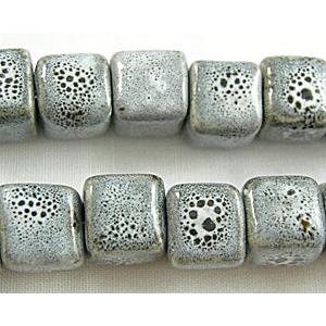 Oriental Porcelain rectangle Beads, 9.5x9.5x8mm,46pcs per st