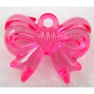 Bowknot Acrylic pendant, transparent, hot pink, 28x22mm, approx 310pcs