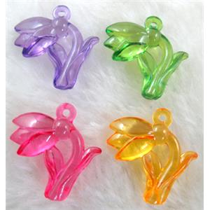 Flower Acrylic pendant, transparent, mixed color, 30x30mm, approx 500pcs