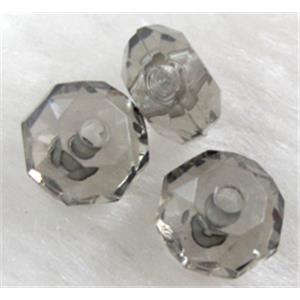 faceted rondelle Acrylic Bead, transparent, gray, 10mm dia