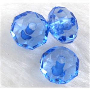 faceted rondelle Acrylic Bead, transparent, blue, 10mm dia