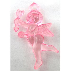 Acrylic pendant, angel, transparent, pink, 30x40mm, approx 630pcs