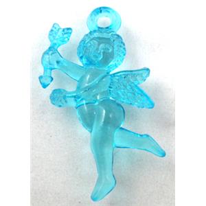 Acrylic pendant, angel, transparent, aqua, 30x40mm, approx 630pcs