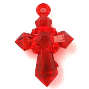 Acrylic pendant, cross, transparent, red, 20x28mm, approx 1300pcs