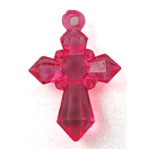 Acrylic pendant, cross, transparent, hotpink, 20x28mm, approx 1300pcs