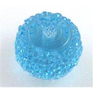 resin rhinestone bead, rondelle, aqua, 8mm dia