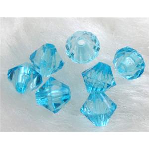 Acrylic beads, transparent, bicone, aqua, 4mm dia