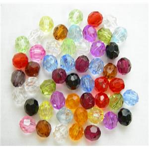 transparent Acrylic Beads, faceted round, mixed color, 10mm dia