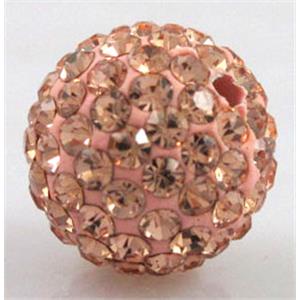 round Fimo Beads pave rhinestone, gold champagne, 8mm dia