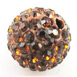 round Fimo Beads pave rhinestone, coffee, 8mm dia