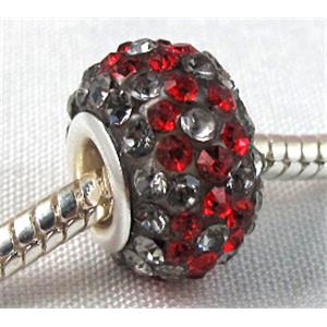 Acrylic Beads Pave Rhinestone Rondelle Large Hole, 10x15mm, 5mm hole