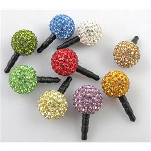 Earphone Jack Dust Cap Plug, fimo with mideast rhinestone, mixed, 14mm dia, 26mm length