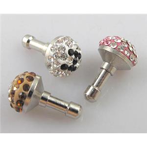 Earphone Jack Dust Cap Plug, fimo with mideast rhinestone, mixed, 10x17mm