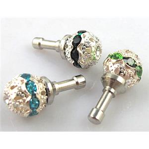Earphone Jack Dust Cap Plug, fimo with mideast rhinestone, 10x22mm