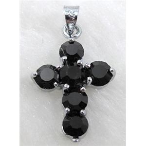 Rhinestone, Cross Pendant, Black, 15x23mm