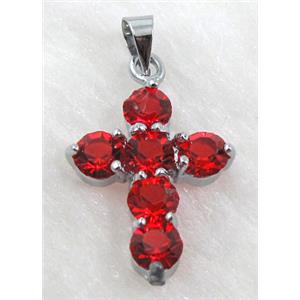 Rhinestone, Cross Pendant, Red, 15x23mm