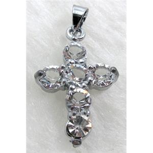 Rhinestone, Cross Pendant, Clear, 15x23mm