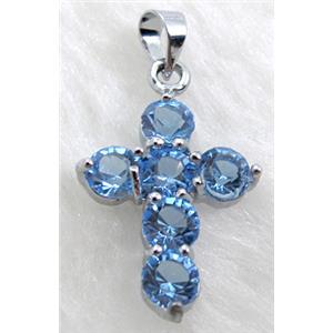 Rhinestone, Cross Pendant, Blue, 15x23mm