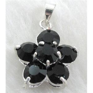 black Rhinestone cluster pendant, platinum plated, 18mm dia