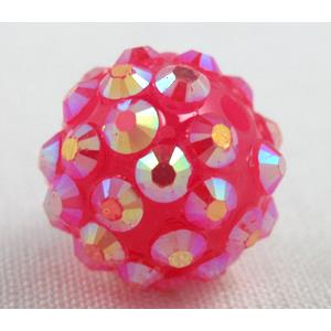 Round crystal rhinestone bead, red AB color, 14mm dia