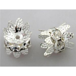 Rondelle Mideast Rhinestone Beads with bead-cap, silver plated, 8mm dia