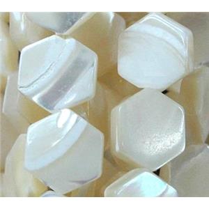 White MOP Shell Hexagon Beads, approx 12mm dia