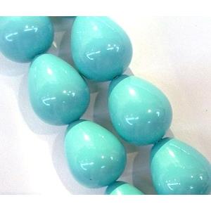 Pearlized Shell Beads, teardrop, aqua, approx 12x16mm, 25pcs per st