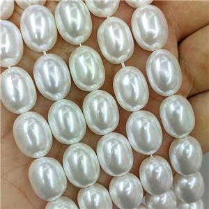 Pearlized Shell Beads, rice-shape, white, approx 11x15mm, 25pcs per st