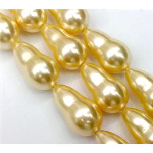 pearlized shell beads, Calabash charm, yellow, 10x18mm, approx 22pcs per st