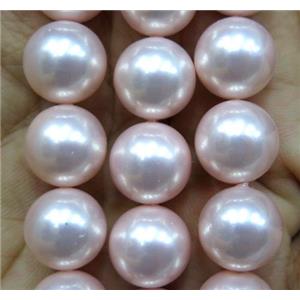 pink Pearlized Shell Beads, round, approx 14mm dia