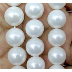 White Pearlized Shell Beads Smooth Round, approx 12mm dia