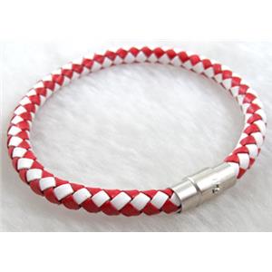 Leather Bracelet, magnetic clasp, 6mm dia,8 inch length