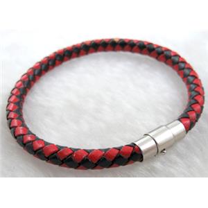 Leather Bracelet, magnetic clasp, 6mm dia,8 inch length