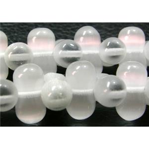 Cats eye beads, peanut, White, 6x12mm, 78beads per st.