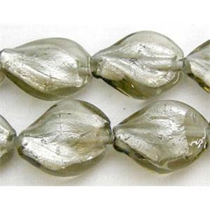 Gray Handmade Twist Silver Foil Glass Bead, 15x20mm, 20beads per st.