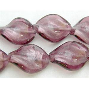 Purple Handmade Twist Silver Foil Glass Bead, 15x20mm, 20beads per st.