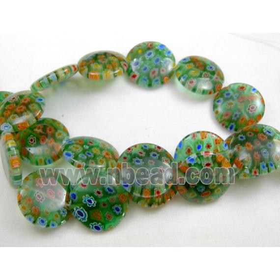 Coin Round Millefiori Glass Beads Multi Flower