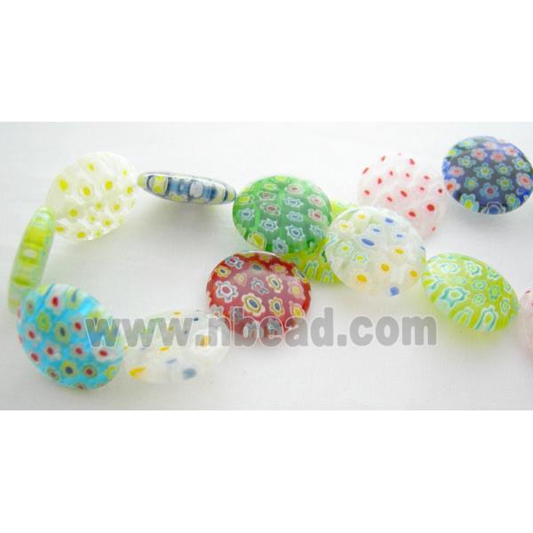 Mix Coin Round Millefiori Glass Beads Multi Flower