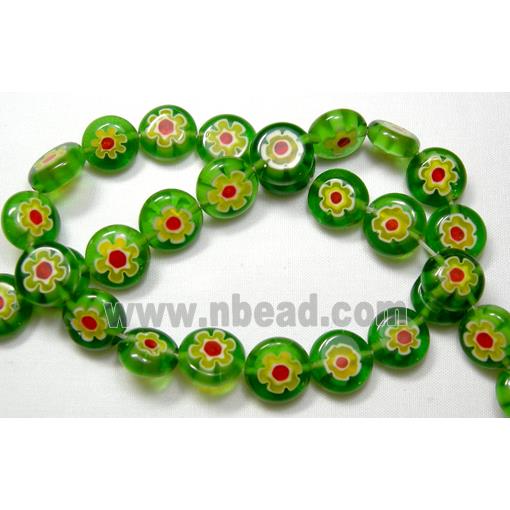 Flat round Millefiori glass-single flower