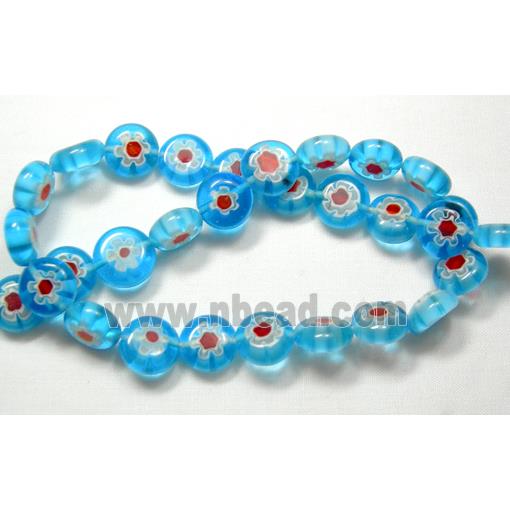 Flat round Millefiori glass-single flower