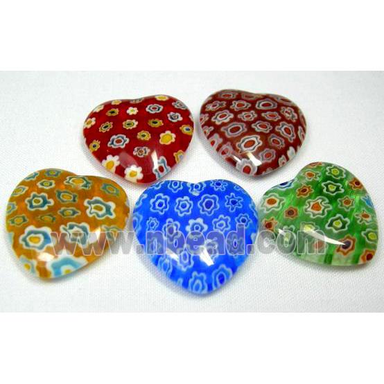 Millefiori glass heart pendant-multi flower&mixed