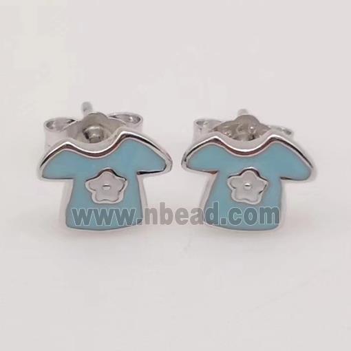 sterling silver shirt Earring studs, aqua enamel