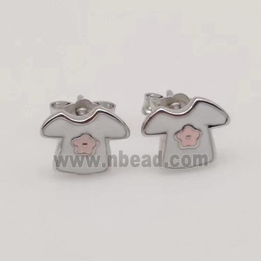 sterling silver shirt Earring studs, white enamel