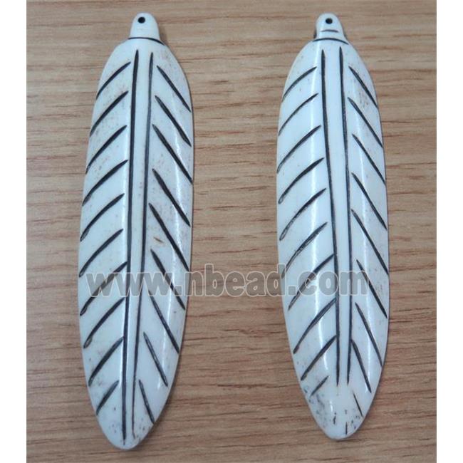 white cattle bone leaf pendant