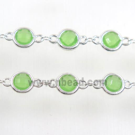 copper chain with green Chinese crystal glass, silver plated