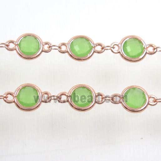 copper chain with green Chinese crystal glass, rose gold