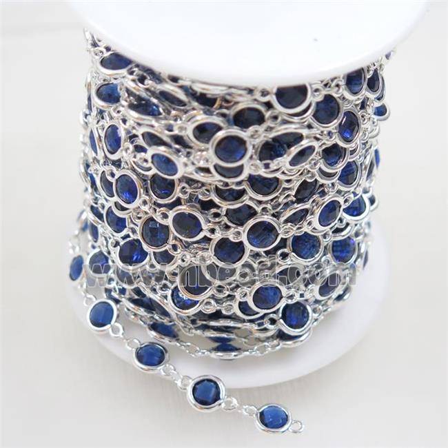 copper chain with blue Chinese crystal glass, silver plated